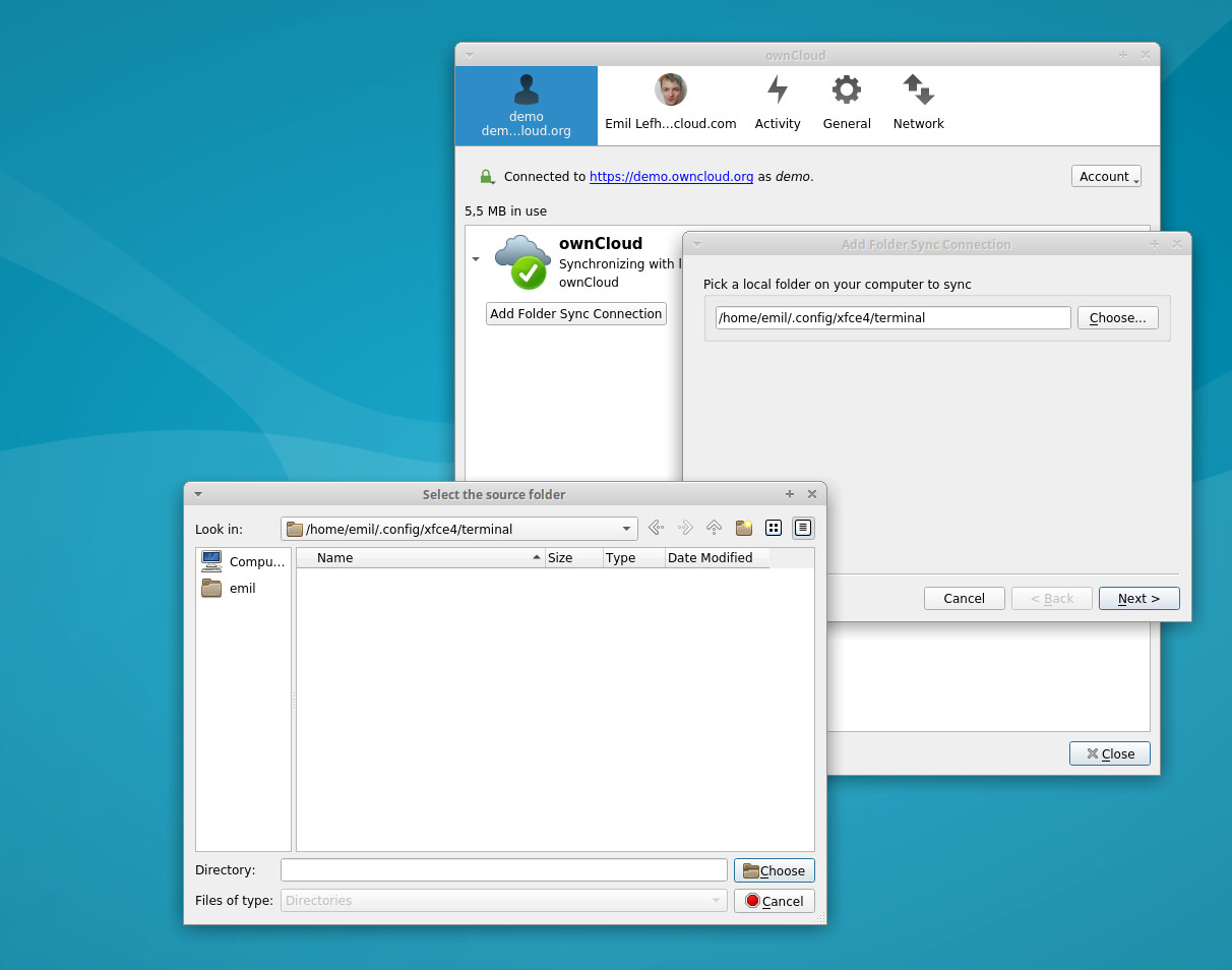 ownCloud choose local folder sync connection desktop client